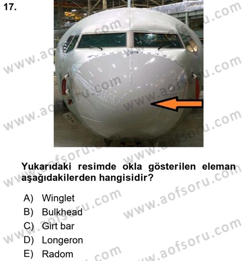 Uçak Bilgisi Ve Uçuş İlkeleri Dersi 2022 - 2023 Yılı (Vize) Ara Sınav Soruları 17. Soru