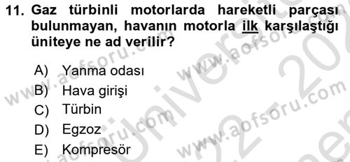 Uçak Bilgisi Ve Uçuş İlkeleri Dersi 2022 - 2023 Yılı (Final) Dönem Sonu Sınav Soruları 11. Soru