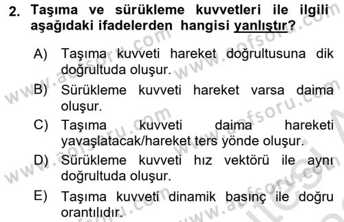 Uçak Bilgisi Ve Uçuş İlkeleri Dersi 2022 - 2023 Yılı (Final) Dönem Sonu Sınav Soruları 2. Soru