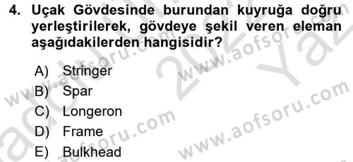 Uçak Bilgisi Ve Uçuş İlkeleri Dersi 2022 - 2023 Yılı Yaz Okulu Sınav Soruları 4. Soru