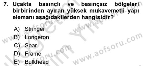 Uçak Bilgisi Ve Uçuş İlkeleri Dersi 2022 - 2023 Yılı Yaz Okulu Sınavı 7. Soru