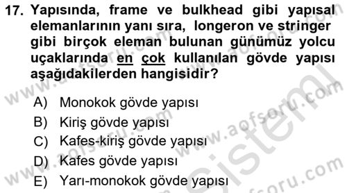 Uçak Bilgisi Ve Uçuş İlkeleri Dersi 2023 - 2024 Yılı (Vize) Ara Sınav Soruları 17. Soru