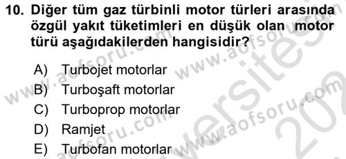 Uçak Bilgisi Ve Uçuş İlkeleri Dersi 2023 - 2024 Yılı (Final) Dönem Sonu Sınav Soruları 10. Soru
