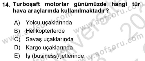 Uçak Bilgisi Ve Uçuş İlkeleri Dersi 2023 - 2024 Yılı Yaz Okulu Sınavı 14. Soru