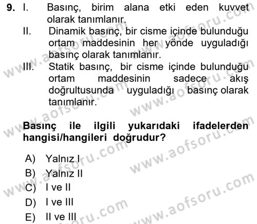 Uçak Bilgisi Ve Uçuş İlkeleri Dersi 2024 - 2025 Yılı (Vize) Ara Sınav Soruları 9. Soru