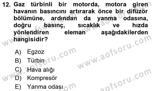 Uçak Bilgisi Ve Uçuş İlkeleri Dersi 2024 - 2025 Yılı (Final) Dönem Sonu Sınav Soruları 12. Soru