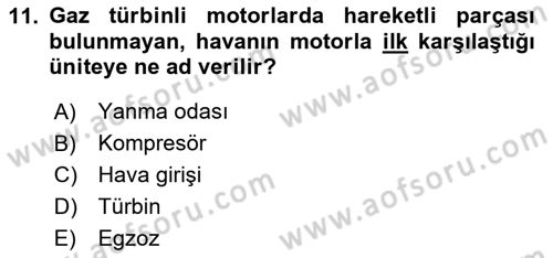 Uçak Bilgisi Ve Uçuş İlkeleri Dersi 2024 - 2025 Yılı Yaz Okulu Sınav Soruları 11. Soru