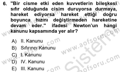 Uçak Bilgisi Ve Uçuş İlkeleri Dersi 2024 - 2025 Yılı Yaz Okulu Sınav Soruları 6. Soru