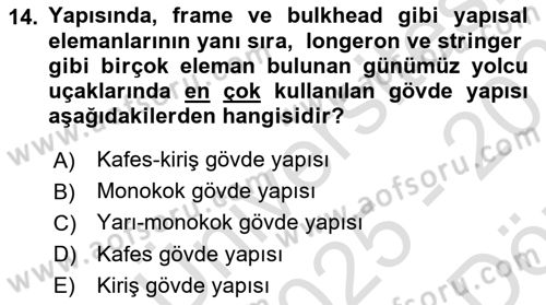 Uçak Bilgisi Ve Uçuş İlkeleri Dersi 2025 - 2026 Yılı (Vize) Ara Sınav Soruları 14. Soru