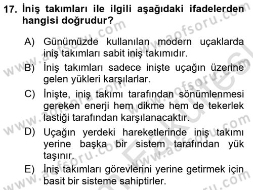 Uçak Bilgisi Ve Uçuş İlkeleri Dersi 2025 - 2026 Yılı (Vize) Ara Sınav Soruları 17. Soru