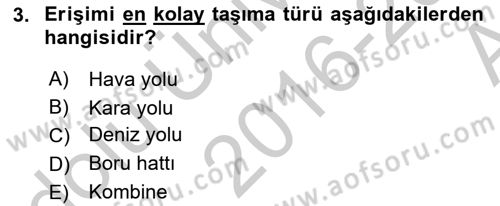 Hava Taşımacılığı Dersi 2016 - 2017 Yılı (Vize) Ara Sınav Soruları 3. Soru