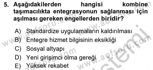 Hava Taşımacılığı Dersi 2016 - 2017 Yılı (Vize) Ara Sınav Soruları 5. Soru
