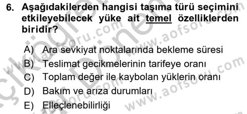 Hava Taşımacılığı Dersi 2016 - 2017 Yılı (Vize) Ara Sınav Soruları 6. Soru