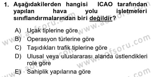Hava Taşımacılığı Dersi 2016 - 2017 Yılı (Final) Dönem Sonu Sınav Soruları 1. Soru