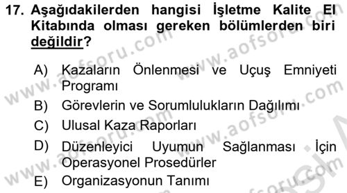 Hava Taşımacılığı Dersi 2016 - 2017 Yılı (Final) Dönem Sonu Sınav Soruları 17. Soru
