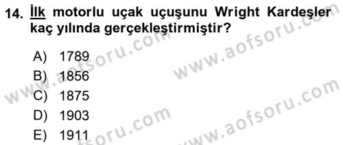 Hava Taşımacılığı Dersi 2017 - 2018 Yılı (Vize) Ara Sınavı 14. Soru