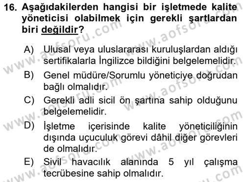 Hava Taşımacılığı Dersi 2017 - 2018 Yılı (Final) Dönem Sonu Sınav Soruları 16. Soru