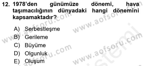 Hava Taşımacılığı Dersi 2018 - 2019 Yılı (Vize) Ara Sınav Soruları 12. Soru