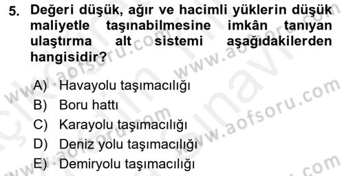 Hava Taşımacılığı Dersi 2018 - 2019 Yılı (Vize) Ara Sınav Soruları 5. Soru