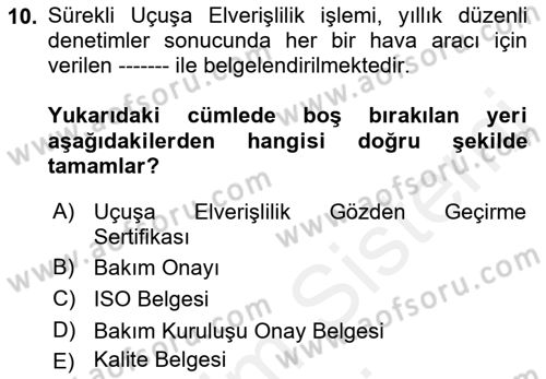 Hava Taşımacılığı Dersi 2018 - 2019 Yılı (Final) Dönem Sonu Sınav Soruları 10. Soru
