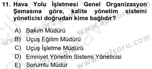 Hava Taşımacılığı Dersi 2018 - 2019 Yılı (Final) Dönem Sonu Sınav Soruları 11. Soru