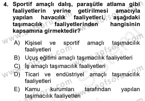 Hava Taşımacılığı Dersi 2018 - 2019 Yılı (Final) Dönem Sonu Sınav Soruları 4. Soru