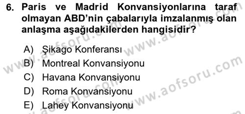 Hava Taşımacılığı Dersi 2018 - 2019 Yılı (Final) Dönem Sonu Sınav Soruları 6. Soru