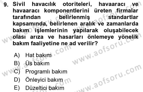 Hava Taşımacılığı Dersi 2018 - 2019 Yılı (Final) Dönem Sonu Sınav Soruları 9. Soru