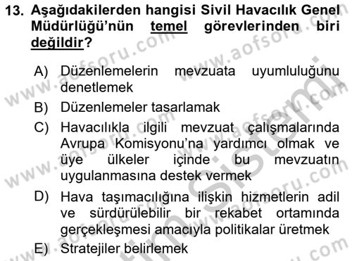 Hava Taşımacılığı Dersi 2018 - 2019 Yılı Yaz Okulu Sınav Soruları 13. Soru