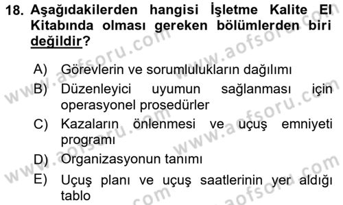 Hava Taşımacılığı Dersi 2018 - 2019 Yılı Yaz Okulu Sınav Soruları 18. Soru
