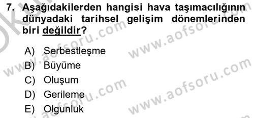 Hava Taşımacılığı Dersi 2018 - 2019 Yılı Yaz Okulu Sınav Soruları 7. Soru