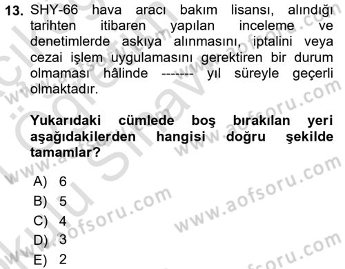 Hava Taşımacılığı Dersi 2020 - 2021 Yılı Yaz Okulu Sınav Soruları 13. Soru