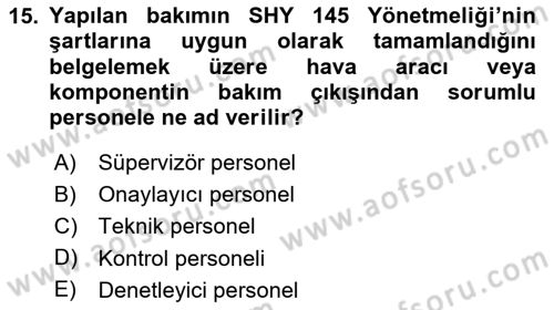 Hava Taşımacılığı Dersi 2020 - 2021 Yılı Yaz Okulu Sınav Soruları 15. Soru