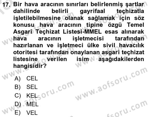 Hava Taşımacılığı Dersi 2020 - 2021 Yılı Yaz Okulu Sınav Soruları 17. Soru