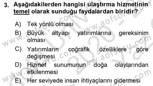 Hava Taşımacılığı Dersi 2020 - 2021 Yılı Yaz Okulu Sınav Soruları 3. Soru