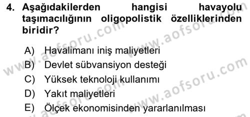 Hava Taşımacılığı Dersi 2020 - 2021 Yılı Yaz Okulu Sınav Soruları 4. Soru