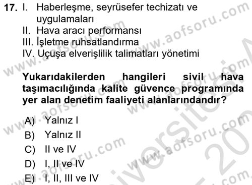Hava Taşımacılığı Dersi 2021 - 2022 Yılı (Final) Dönem Sonu Sınav Soruları 17. Soru