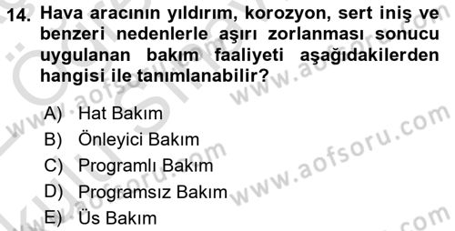 Hava Taşımacılığı Dersi 2021 - 2022 Yılı Yaz Okulu Sınav Soruları 14. Soru