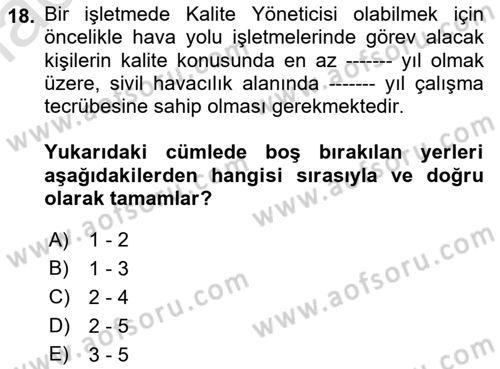 Hava Taşımacılığı Dersi 2021 - 2022 Yılı Yaz Okulu Sınav Soruları 18. Soru