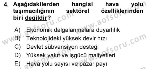 Hava Taşımacılığı Dersi 2021 - 2022 Yılı Yaz Okulu Sınav Soruları 4. Soru