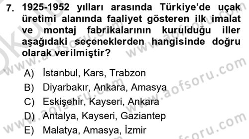 Hava Taşımacılığı Dersi 2021 - 2022 Yılı Yaz Okulu Sınav Soruları 7. Soru