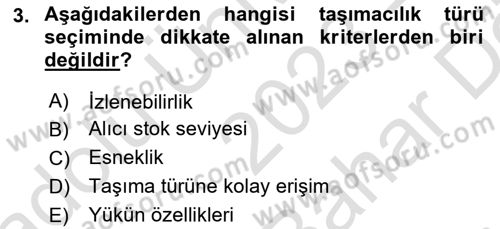 Hava Taşımacılığı Dersi 2023 - 2024 Yılı (Vize) Ara Sınav Soruları 3. Soru