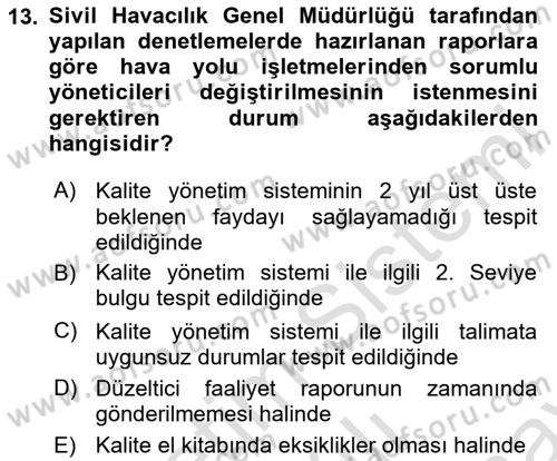 Hava Taşımacılığı Dersi 2023 - 2024 Yılı (Final) Dönem Sonu Sınav Soruları 13. Soru