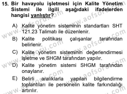 Hava Taşımacılığı Dersi 2023 - 2024 Yılı (Final) Dönem Sonu Sınav Soruları 15. Soru