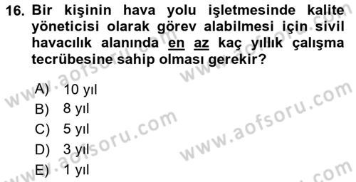 Hava Taşımacılığı Dersi 2023 - 2024 Yılı (Final) Dönem Sonu Sınav Soruları 16. Soru