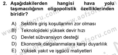 Hava Taşımacılığı Dersi 2023 - 2024 Yılı (Final) Dönem Sonu Sınav Soruları 2. Soru