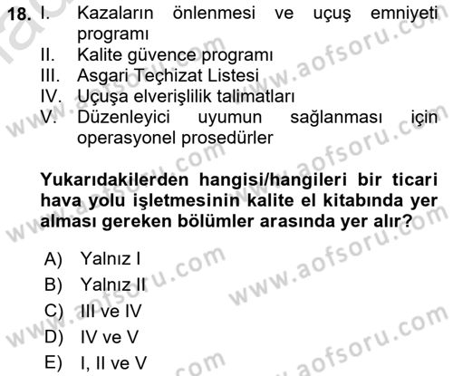 Hava Taşımacılığı Dersi 2023 - 2024 Yılı Yaz Okulu Sınav Soruları 18. Soru