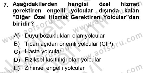 Yer Hizmetleri Yönetimi Dersi 2016 - 2017 Yılı (Final) Dönem Sonu Sınavı 7. Soru