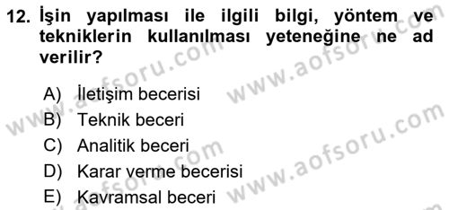 Yer Hizmetleri Yönetimi Dersi 2017 - 2018 Yılı (Vize) Ara Sınav Soruları 12. Soru
