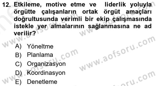 Yer Hizmetleri Yönetimi Dersi 2018 - 2019 Yılı (Vize) Ara Sınav Soruları 12. Soru